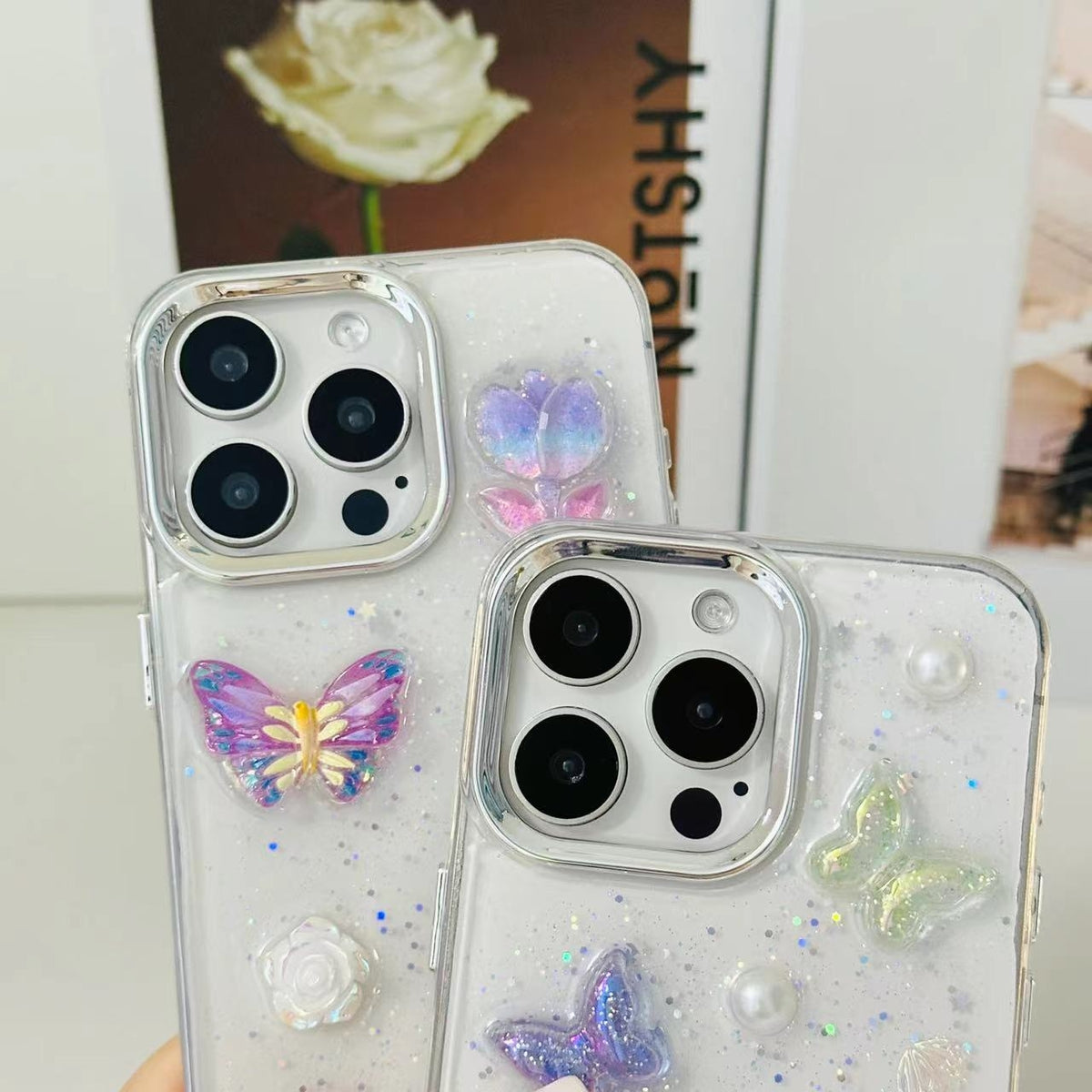 ELECTROPRIME For iPhone 15 Plus 3D Colorful Crystal Butterfly TPU Phone Case(Butterfly Pearl)