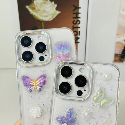 ELECTROPRIME For iPhone 15 Plus 3D Colorful Crystal Butterfly TPU Phone Case(Butterfly Pearl)
