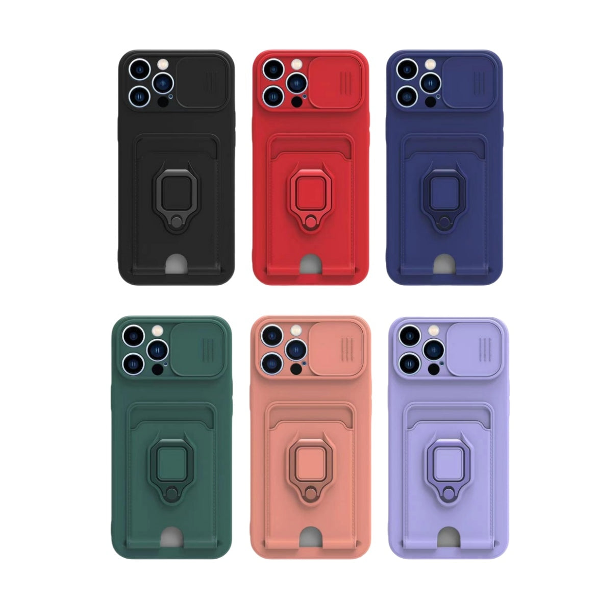 ELECTROPRIME For iPhone 15 Plus Sliding Camshield Magnetic Card Holder Silicone Phone Case with Lanyard(Black)