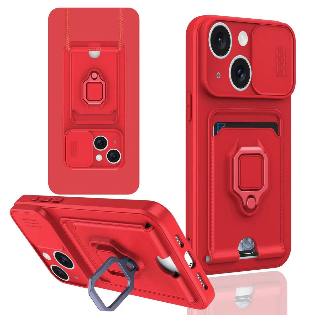 ELECTROPRIME For iPhone 15 Sliding Camshield Magnetic Card Holder Silicone Phone Case(Red)