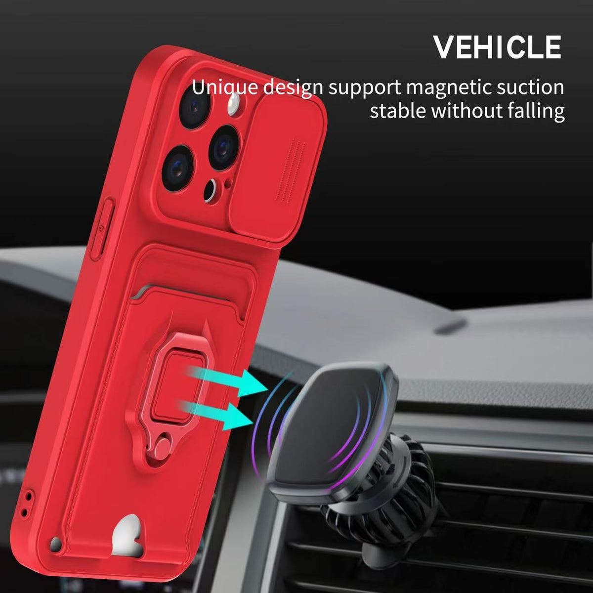 ELECTROPRIME For iPhone 15 Plus Sliding Camshield Magnetic Card Holder Silicone Phone Case(Dark Night Green)