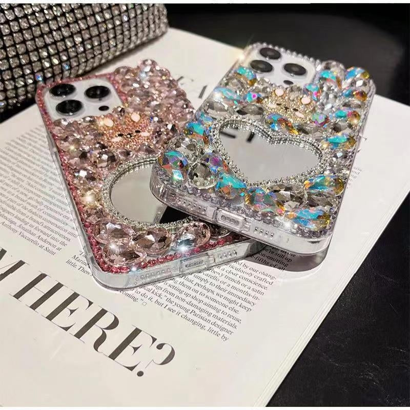 ELECTROPRIME For iPhone 15 Plus Diamond Mirror Bunny Handmade PC Phone Case(Purple Flower Mirror)
