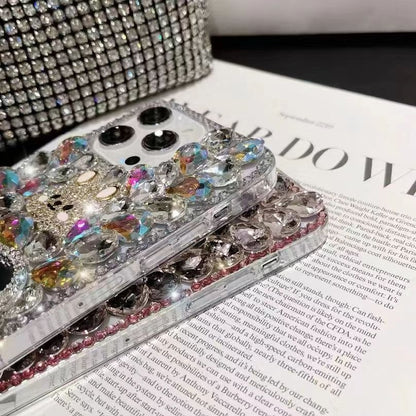 ELECTROPRIME For iPhone 15 Plus Diamond Mirror Bunny Handmade PC Phone Case(Purple Flower Mirror)