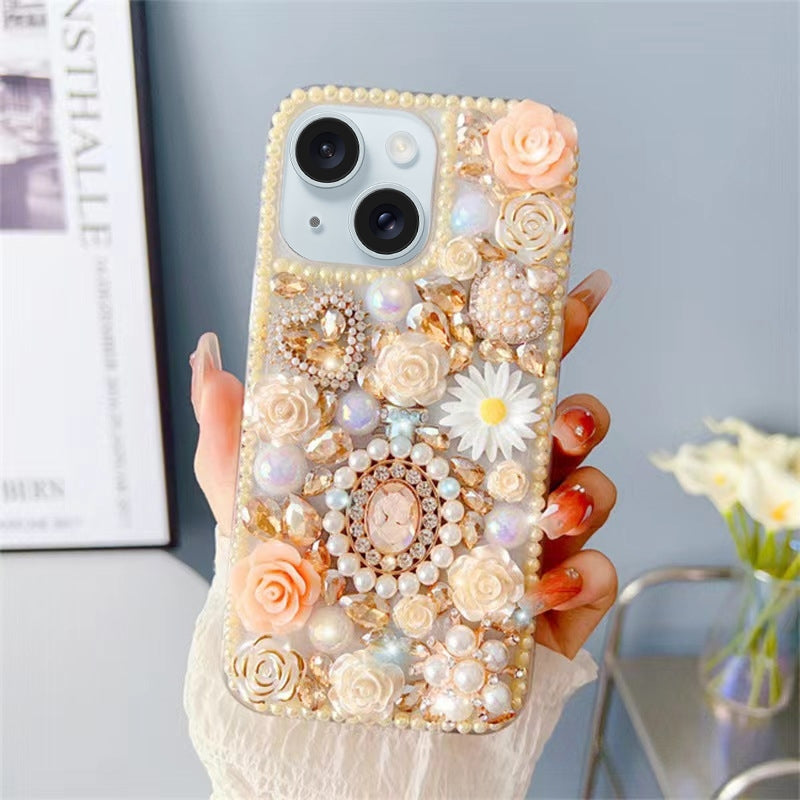 ELECTROPRIME For iPhone 15 Diamond Inlaid Rose PC Phone Case(Yellow)