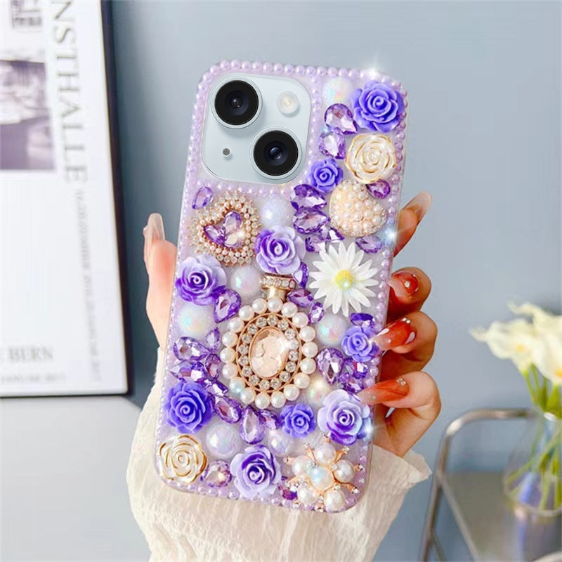 ELECTROPRIME For iPhone 15 Diamond Inlaid Rose PC Phone Case(Purple)