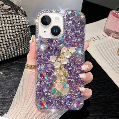 ELECTROPRIME For iPhone 15 Plus Plum Blossom Handmade Diamond Inlay PC Phone Case(Purple)