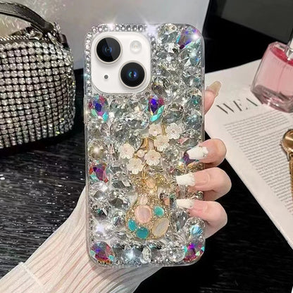 ELECTROPRIME For iPhone 15 Plum Blossom Handmade Diamond Inlay PC Phone Case(White)