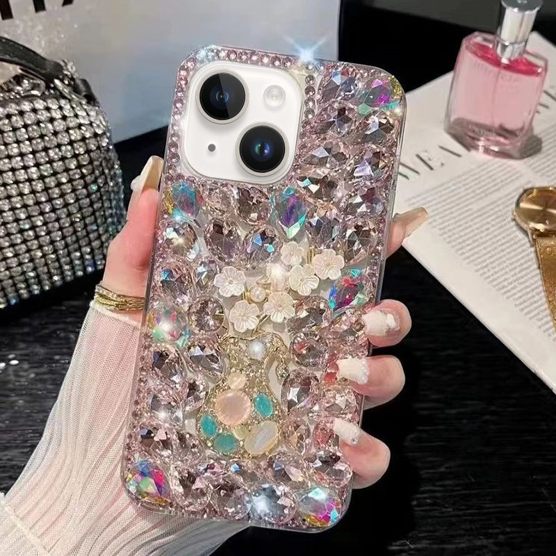 ELECTROPRIME For iPhone 15 Plum Blossom Handmade Diamond Inlay PC Phone Case(Pink)