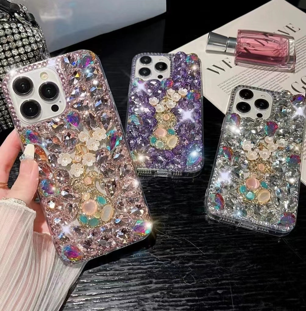 ELECTROPRIME For iPhone 15 Plus Plum Blossom Handmade Diamond Inlay PC Phone Case(Purple)