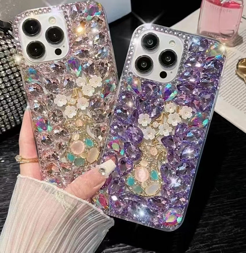 ELECTROPRIME For iPhone 15 Plus Plum Blossom Handmade Diamond Inlay PC Phone Case(Purple)