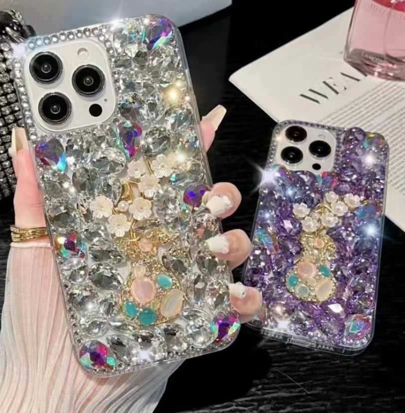 ELECTROPRIME For iPhone 15 Plus Plum Blossom Handmade Diamond Inlay PC Phone Case(Purple)