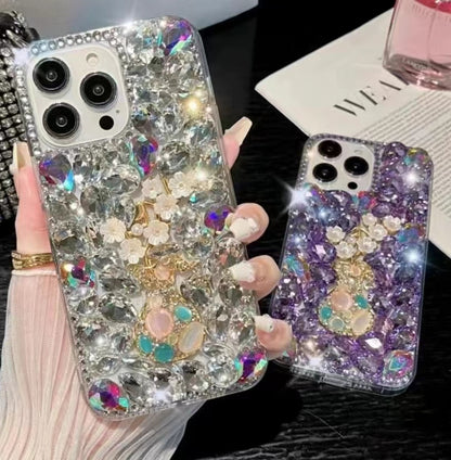 ELECTROPRIME For iPhone 15 Plus Plum Blossom Handmade Diamond Inlay PC Phone Case(Purple)
