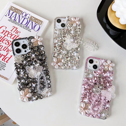 ELECTROPRIME For iPhone 15 Plus Handmade Butterfly Diamond Inlay PC Phone Case(White)