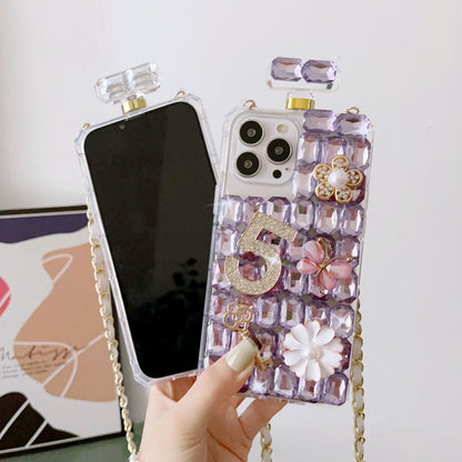 ELECTROPRIME For iPhone 15 Plus Crossbody Perfume Bottle Handmade Inlaid Diamond PC Phone Case(Black)