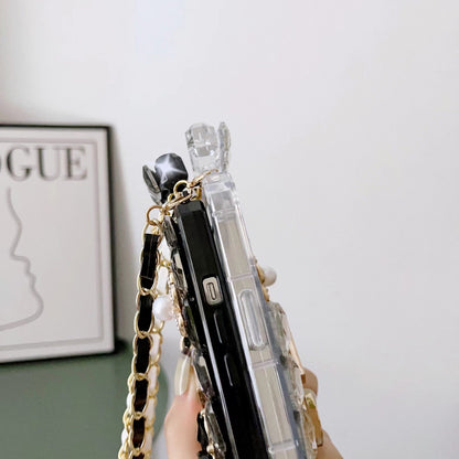ELECTROPRIME For iPhone 15 Plus Crossbody Perfume Bottle Handmade Inlaid Diamond PC Phone Case(Black)