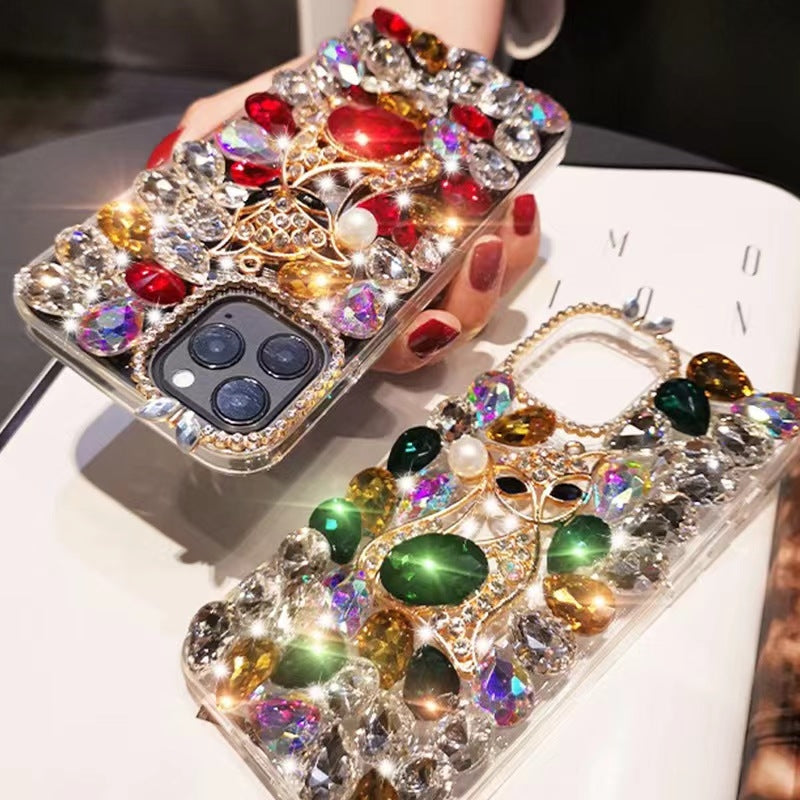 ELECTROPRIME For iPhone 15 Plus Handmade Bling Rhinestone Gemstone Fox PC Phone Case(Red)