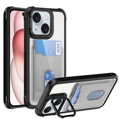 ELECTROPRIME For iPhone 15 Card Bag Holder Acrylic Hybrid TPU Phone Case(Black)