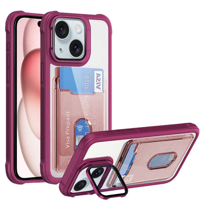 ELECTROPRIME For iPhone 15 Card Bag Holder Acrylic Hybrid TPU Phone Case(Red)