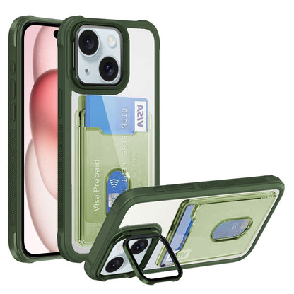 ELECTROPRIME For iPhone 15 Card Bag Holder Acrylic Hybrid TPU Phone Case(Green)