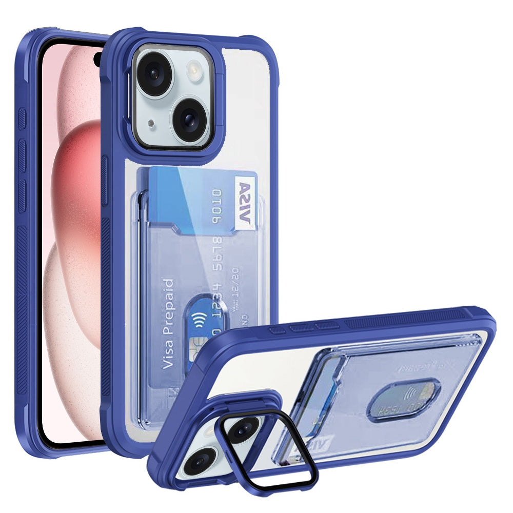 ELECTROPRIME For iPhone 15 Plus Card Bag Holder Acrylic Hybrid TPU Phone Case(Blue)