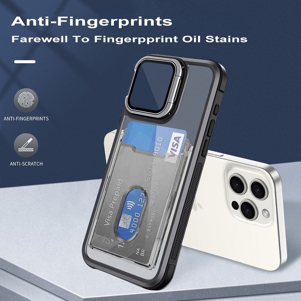 ELECTROPRIME For iPhone 15 Plus Card Bag Holder Acrylic Hybrid TPU Phone Case(Blue)