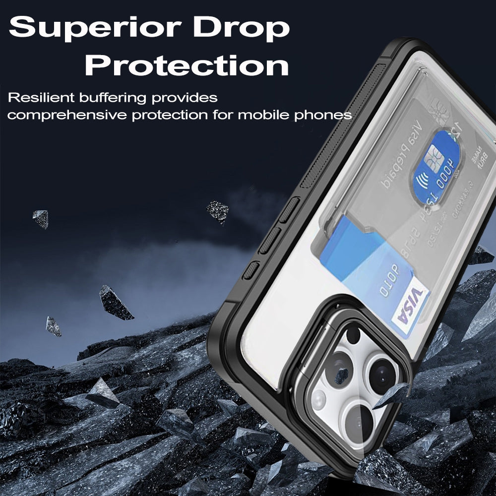 ELECTROPRIME For iPhone 15 Plus Card Bag Holder Acrylic Hybrid TPU Phone Case(Blue)