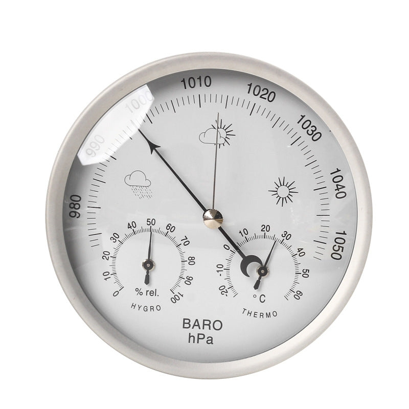 ELECTROPRIME THB9392 132mm Wall Mounted Digital Thermometer Hygrometer Household High Accuracy Pressure Gauge Air Weather Instrument Barometer(Silver)