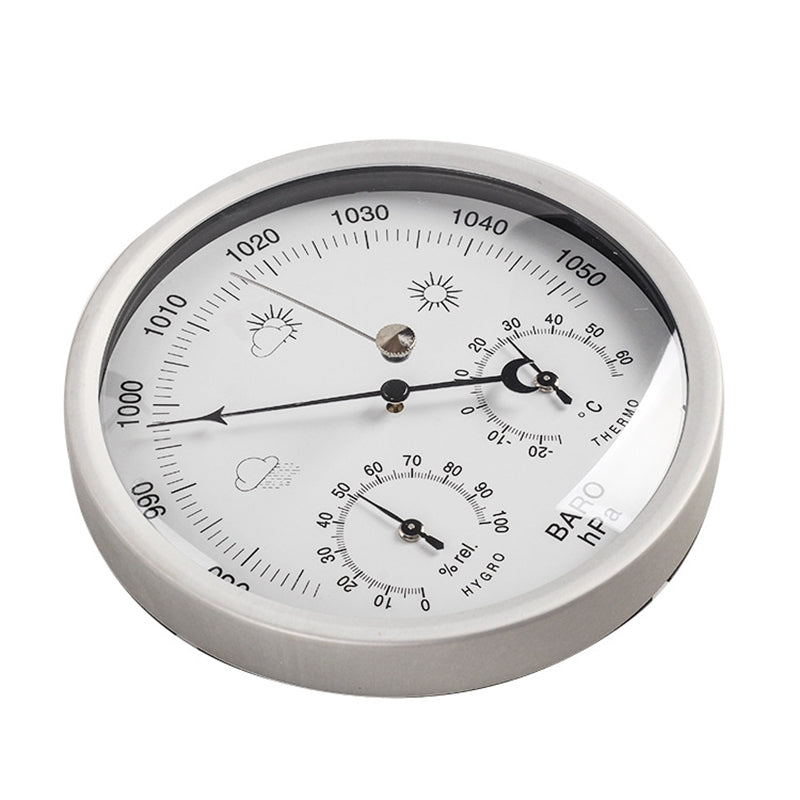 ELECTROPRIME THB9392 132mm Wall Mounted Digital Thermometer Hygrometer Household High Accuracy Pressure Gauge Air Weather Instrument Barometer(Silver)