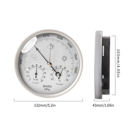 ELECTROPRIME THB9392 132mm Wall Mounted Digital Thermometer Hygrometer Household High Accuracy Pressure Gauge Air Weather Instrument Barometer(Silver)