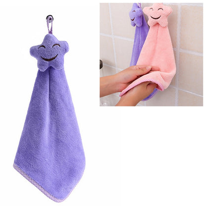 ELECTROPRIME Smiling Face Hanging Coral Velvet Absorbent Hand Towels(Purple)