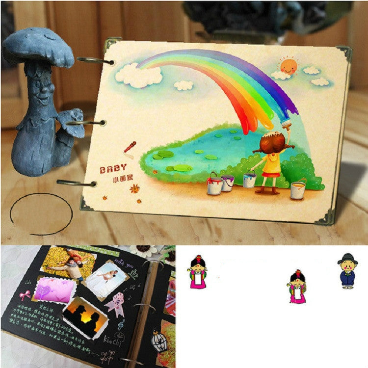 ELECTROPRIME 10 inch DIY Paste Retro Loose-leaf Iron Hoop Photo Album(30 Kraft Card Pages)