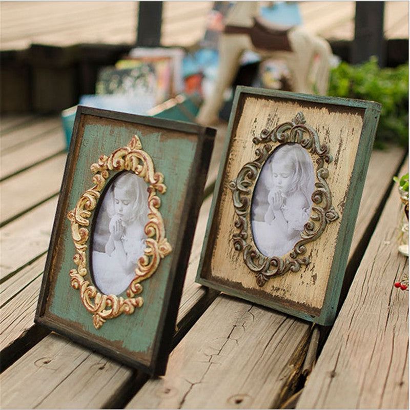 ELECTROPRIME Vintage Wooden Photo Frame Home Decor Wedding Desktop Wall Picture Frame(Blue)