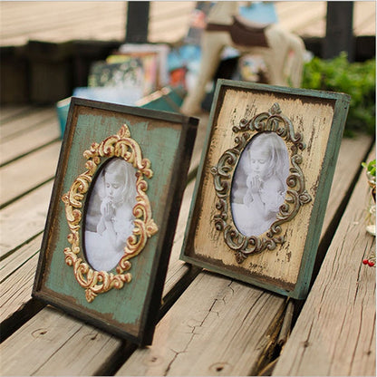 ELECTROPRIME Vintage Wooden Photo Frame Home Decor Wedding Desktop Wall Picture Frame(Blue)