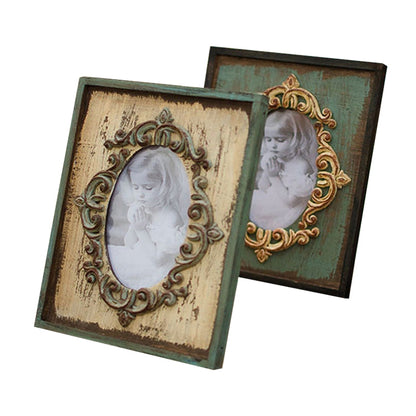 ELECTROPRIME Vintage Wooden Photo Frame Home Decor Wedding Desktop Wall Picture Frame(Blue)