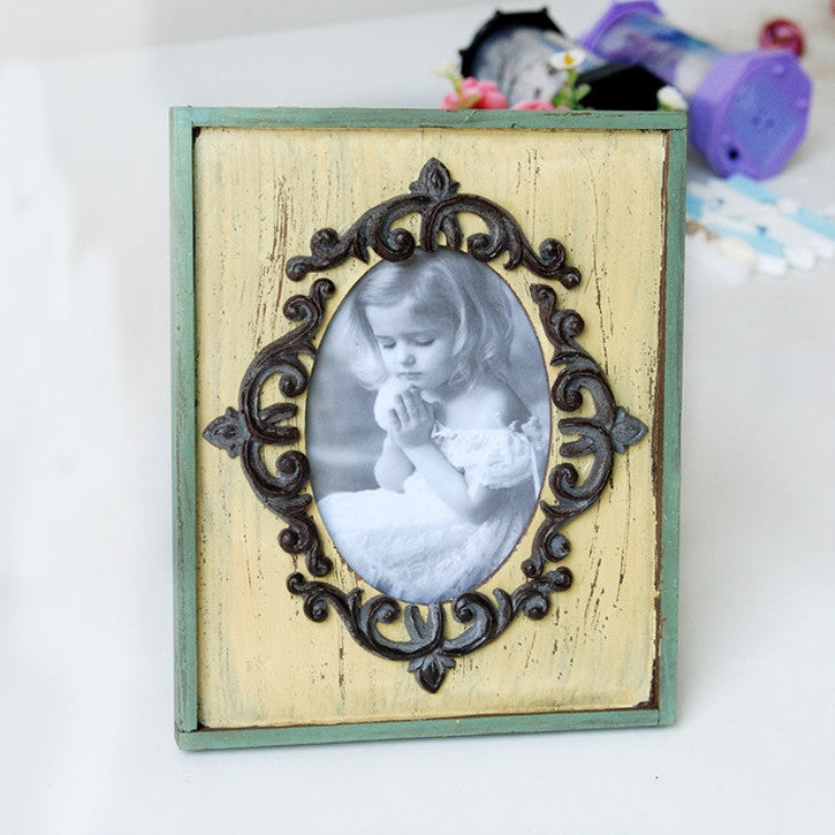 ELECTROPRIME Vintage Wooden Photo Frame Home Decor Wedding Desktop Wall Picture Frame(Yellow)