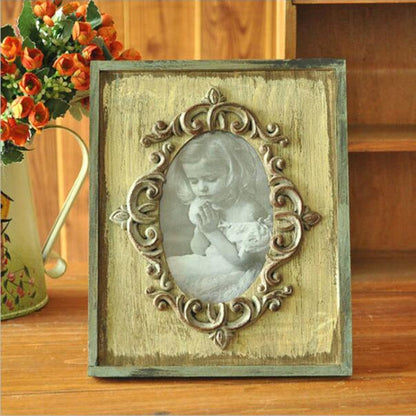 ELECTROPRIME Vintage Wooden Photo Frame Home Decor Wedding Desktop Wall Picture Frame(Yellow)