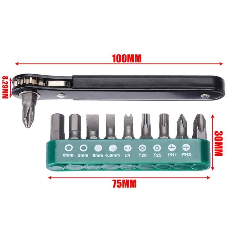 ELECTROPRIME 10 in1 Multifunction Mini Right Angle Offset Hand Ratchet Screwdriver Ratchet Tool