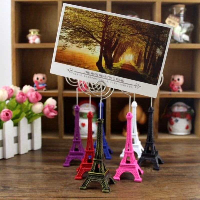 ELECTROPRIME Mini Eiffel Tower Shape Desktop Statue Information Notecard Holder Photo Clip Home Art Deco Gift, Random Color Delivery