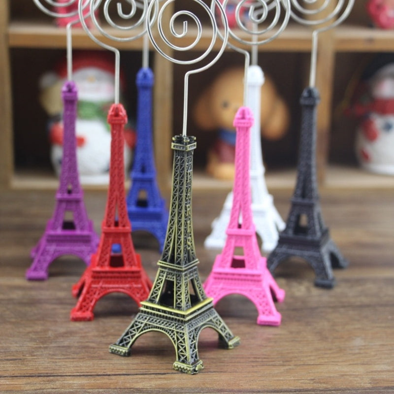 ELECTROPRIME Mini Eiffel Tower Shape Desktop Statue Information Notecard Holder Photo Clip Home Art Deco Gift, Random Color Delivery