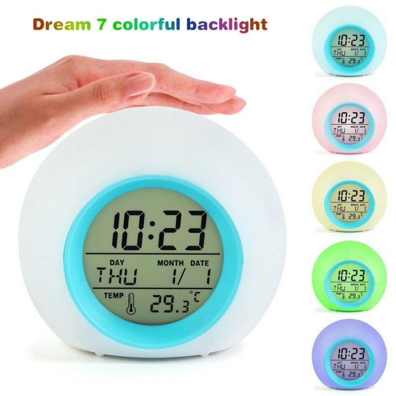 ELECTROPRIME Round Color Light Gradient Alarm Clock Perpetual Calendar Clock