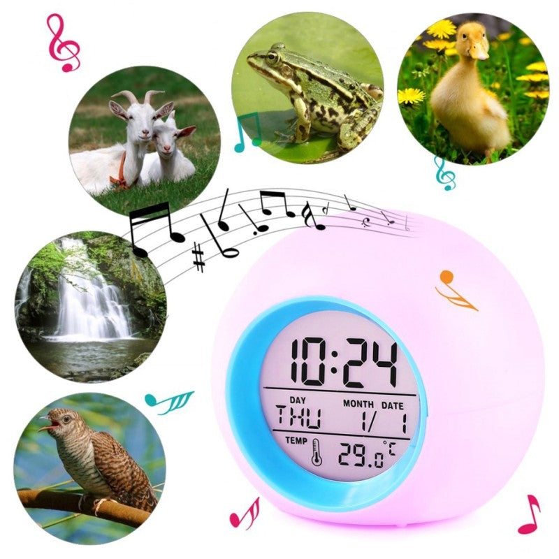 ELECTROPRIME Round Color Light Gradient Alarm Clock Perpetual Calendar Clock