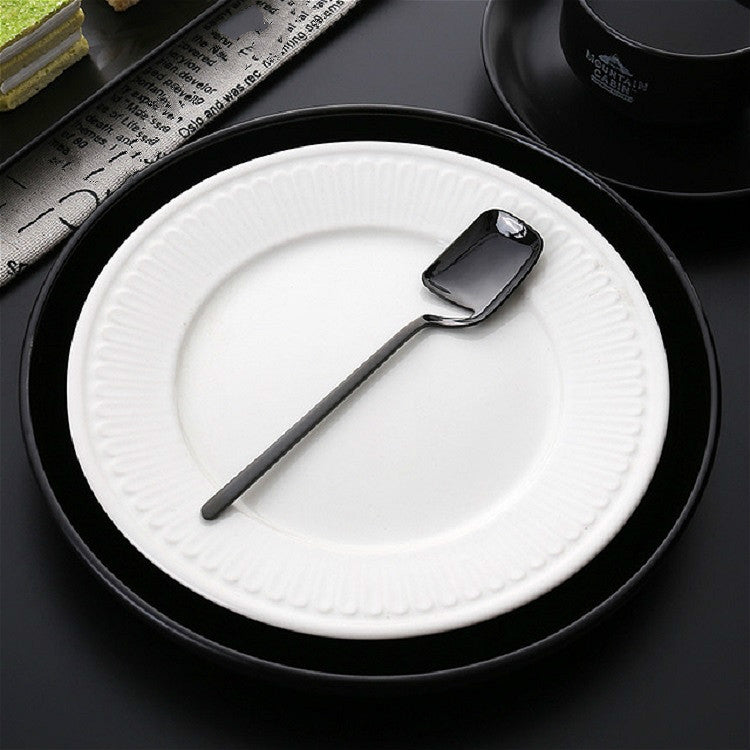 ELECTROPRIME Stainless Steel V-shaped Wall Hanging Design Simple Coffee Spoon Fork Creative Long Handle Stirring Tableware, Style:Spoon, Color:Black