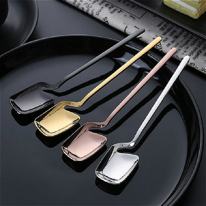 ELECTROPRIME Stainless Steel V-shaped Wall Hanging Design Simple Coffee Spoon Fork Creative Long Handle Stirring Tableware, Style:Spoon, Color:Black
