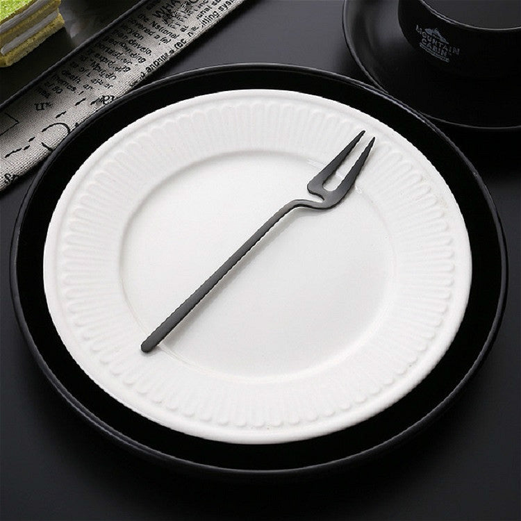 ELECTROPRIME Stainless Steel V-shaped Wall Hanging Design Simple Coffee Spoon Fork Creative Long Handle Stirring Tableware, Style:Fork, Color:Black