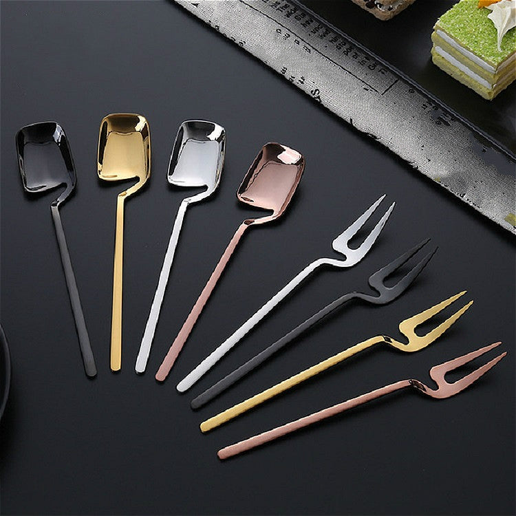 ELECTROPRIME Stainless Steel V-shaped Wall Hanging Design Simple Coffee Spoon Fork Creative Long Handle Stirring Tableware, Style:Fork, Color:Black