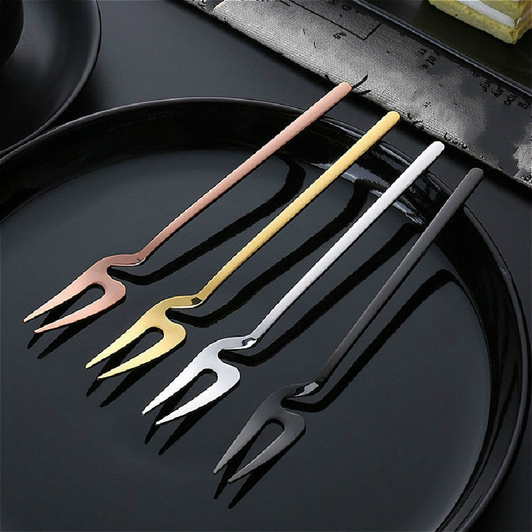 ELECTROPRIME Stainless Steel V-shaped Wall Hanging Design Simple Coffee Spoon Fork Creative Long Handle Stirring Tableware, Style:Fork, Color:Black