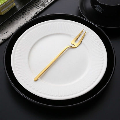 ELECTROPRIME Stainless Steel V-shaped Wall Hanging Design Simple Coffee Spoon Fork Creative Long Handle Stirring Tableware, Style:Fork, Color:Gold