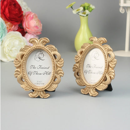 ELECTROPRIME Floral Photo  Round  Picture Frame Holder Wedding Home Decor(Gold)