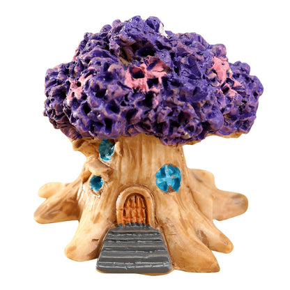ELECTROPRIME Micro Landscape Flower Pot Decoration Fleshy Cartoon Construction Toy Big Tree House Resin Decoration(Purple)