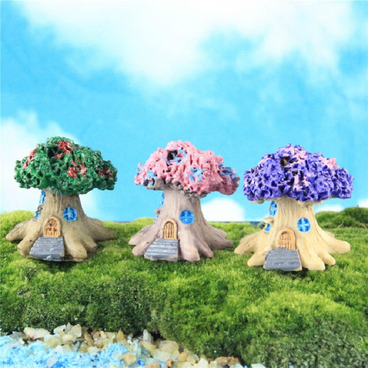 ELECTROPRIME Micro Landscape Flower Pot Decoration Fleshy Cartoon Construction Toy Big Tree House Resin Decoration(Purple)